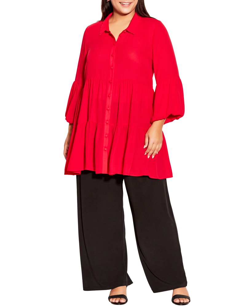 Front of a model wearing a size 20 TUNIC ENCHANT in Crimson by Ave Studio. | dia_product_style_image_id:300206